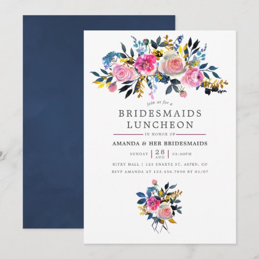Invitation Ambiance Aquarelle tendance Floral Bridesmaids Déj (Devant / Derrière)