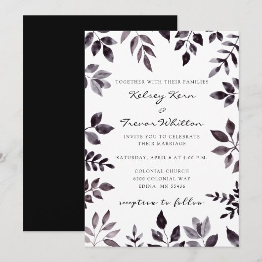 Invitation Ambiance moderne Aquarelle Florale Mariage Invitat (Devant / Derrière)