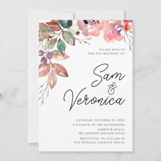 Invitation Ambiance romantique Blush Mauve Aquarelle Mariage (Devant)