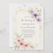 Invitation Ambiance romantique cosmos fleurs qr code mariage (Devant)
