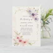 Invitation Ambiance romantique cosmos fleurs qr code mariage (Debout devant)