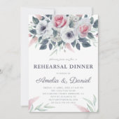 Invitation Ambiance romantique Rose Dîner de répétition bleu (Devant)