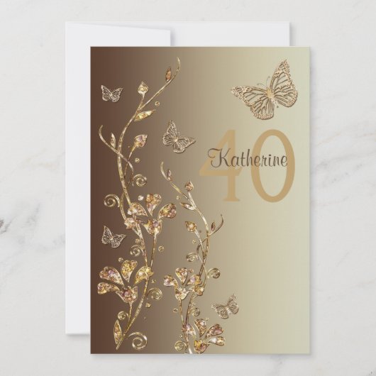 Invitation Ambre, fleurs Brown et anniversaire de papillons (Devant)