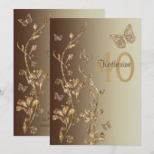 Invitation Ambre, fleurs Brown et anniversaire de papillons (Devant / Derrière)
