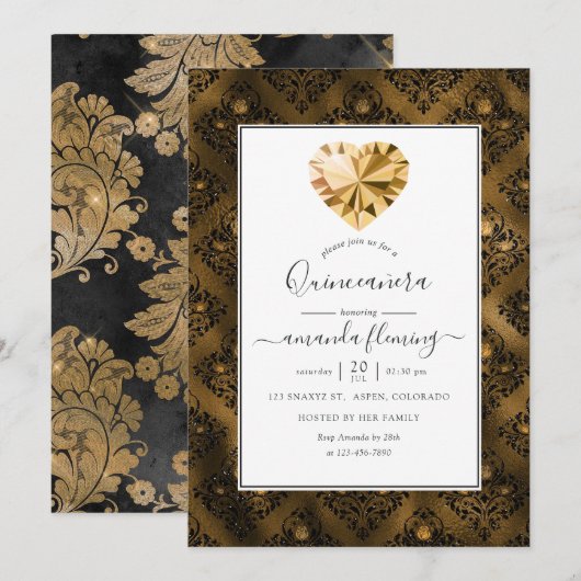 Invitation Ambre Gemstone Quinceañera (Devant / Derrière)