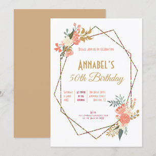 Invitation Ambrose Coral Cadre géométrique floral 50e anniver