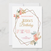 Invitation Ambrose Coral Floral Géométrique Feminine Annivers (Devant)