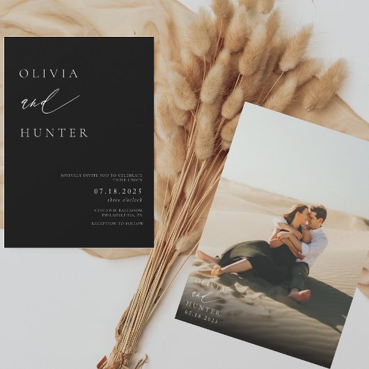 Invitation AMELIA Photo moderne Mariage noir et blanc