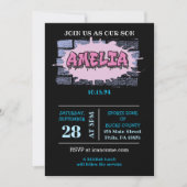 Invitation AMELIA Votre Nom Filles Rose Graffiti Hip Hop (Devant)