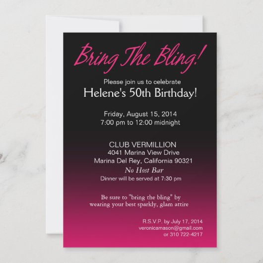 Invitation Amenez la Bling Sparkle 50e anniversaire | fuchsia (Dos)