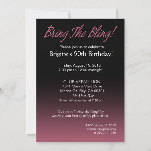 Invitation Amenez la Bling Sparkle 50e anniversaire | mauve (Dos)