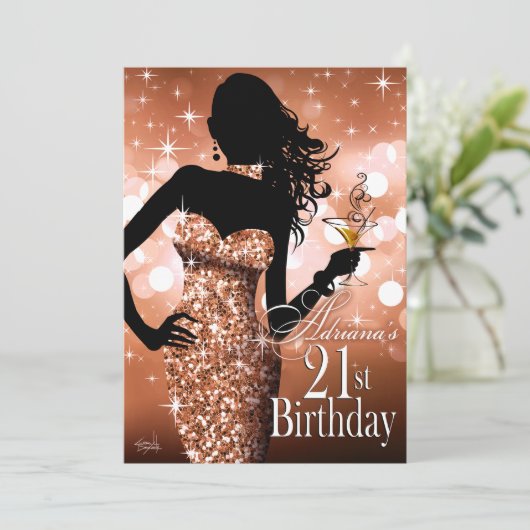 Invitation Amenez le Bling Sparkle 21e anniversaire| bronze (Debout devant)