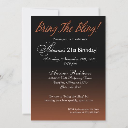 Invitation Amenez le Bling Sparkle 21e anniversaire| bronze (Dos)
