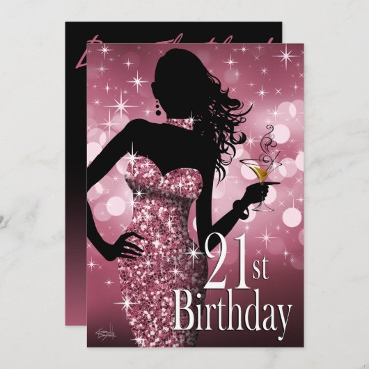 Invitation Amenez le Bling Sparkle 21e anniversaire| mauve (Devant / Derrière)