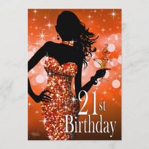 Invitation Amenez le Bling Sparkle 21e anniversaire  orange