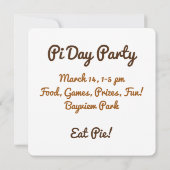 Invitation Amenez PIE à la fête du Pi Day (Dos)