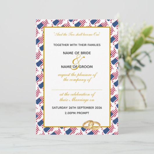 Invitation AMERICA USA avec Mariage de script en or Faux (Debout devant)