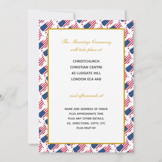 Invitation AMERICA USA avec Mariage de script en or Faux (Dos)