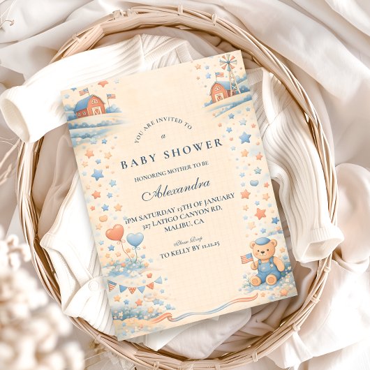 Invitation American Boy Red White Blue Baby Shower