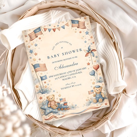 Invitation American Boy Stars and Stripes Baby Shower