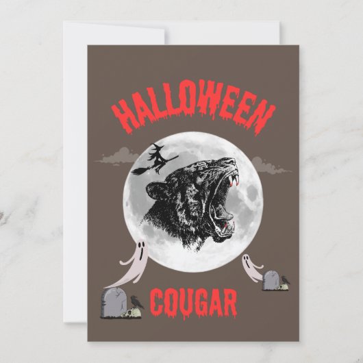 Invitation american cougar on halloween night with crows (Devant)