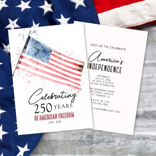 Invitation American Flag 250 Years Freedom 4th of July Party