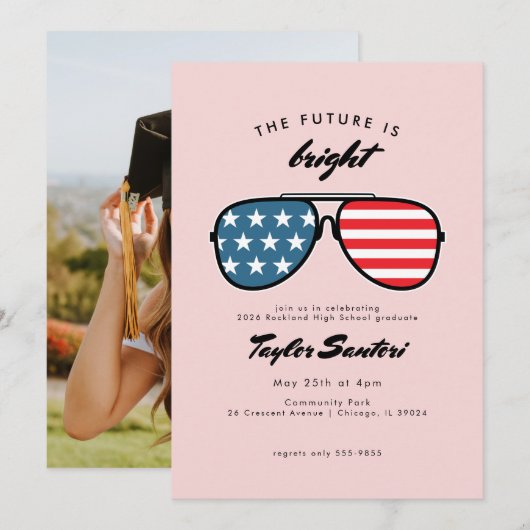 Invitation American Flag Graduation Party Lunettes de soleil (Devant / Derrière)