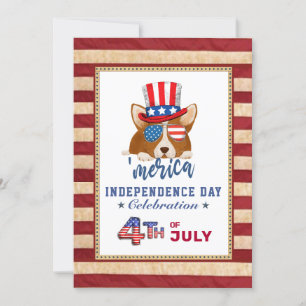 Invitation American Flag Patriotique Corgi 4 juillet