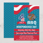 Invitation American Flag Red White Blue 4 juillet BBQ Party (Devant / Derrière)