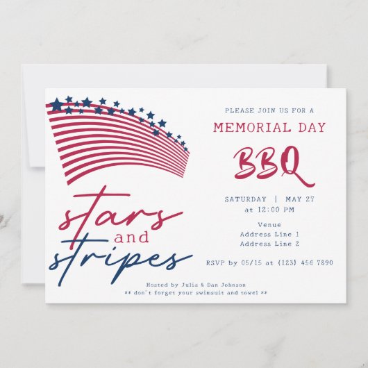 Invitation American Flag Stars and Stripes Memorial Day BBQ (Devant)
