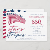 Invitation American Flag Stars and Stripes Memorial Day BBQ (Devant / Derrière)