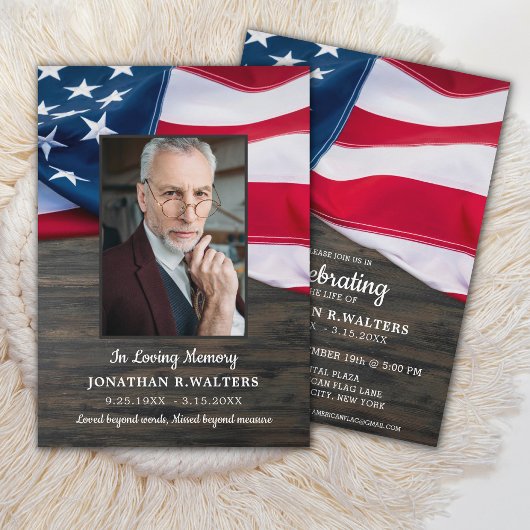 Invitation American Flag Vétéran Military Celebration Of Life