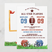 Invitation American Football Twins ou Joint Anniversaire (Devant / Derrière)