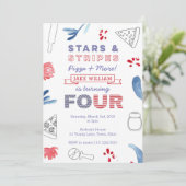 Invitation American Pizza Party pour garçon ou fille 4e anniv (Debout devant)