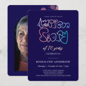 Invitation American Story Chic Navy Blue Photo Anniversaire (Devant / Derrière)