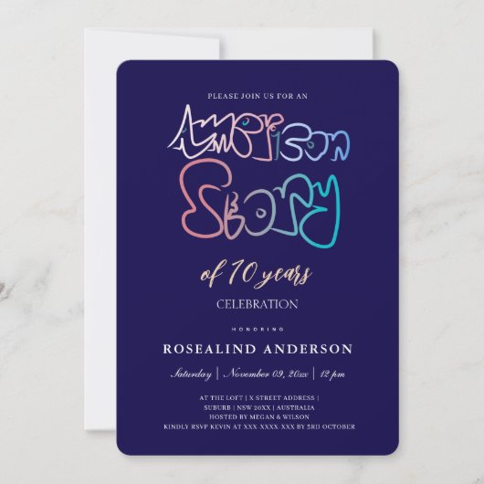 Invitation American Story Chic Navy Blue Photo Anniversaire (Devant)