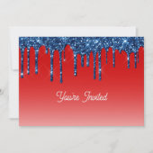 Invitation Americana Red Blue Glitter Drip Birthday (Devant)