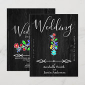 Invitation Amérindien Anishinaabe Floral Black Mariage (Devant / Derrière)