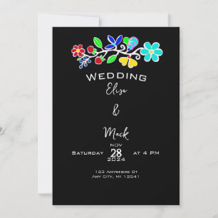 Invitation Amérindien Anishinaabe Floral Black Mariage