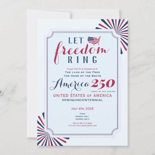 Invitation Amérique 250 Ans Anniversaire des États-Unis Que l (Devant)