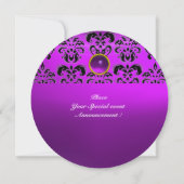 Invitation AMÉTHISME DAMASK GEM PIERRE MONOGRAMME noir violet (Dos)