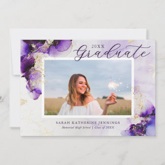 Invitation Amethyst and Gold Glam 2 Photo Graduation Cards