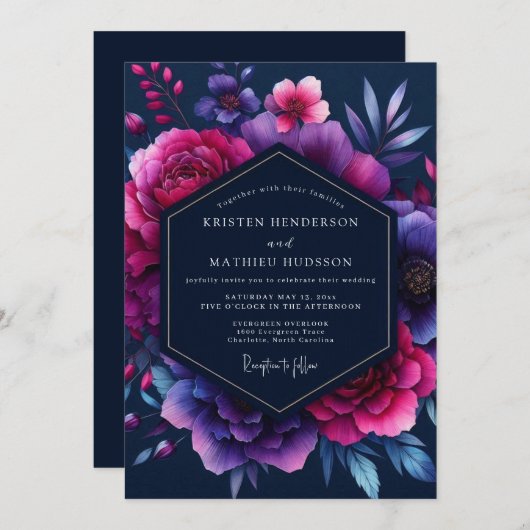 Invitation Amethyst Bioluminescent Wedding (Devant / Derrière)