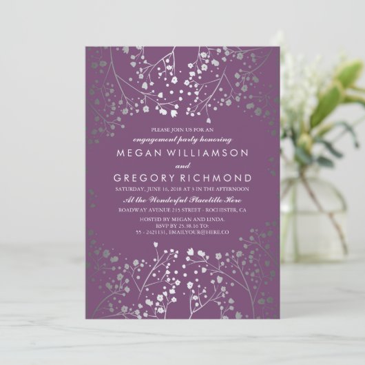 Invitation Amethyst et Silver Baby's Breath Engagement Party (Debout devant)