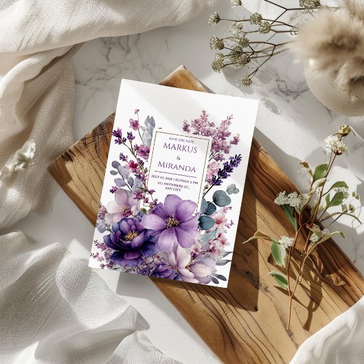 Invitation Amethyst Garden Purple and Pink Floral Wedding
