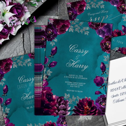 Invitation Amethyst Garnet Turquoise Jewel Tone Mariage