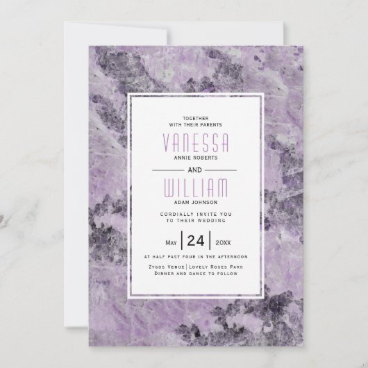 Invitation Amethyst geode violet marbre moderne mariage (Devant)