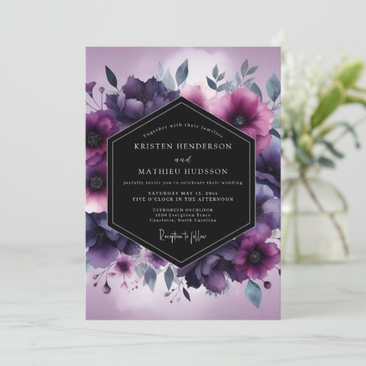 Invitation Amethyst Gloaming Flora Wedding (Debout devant)