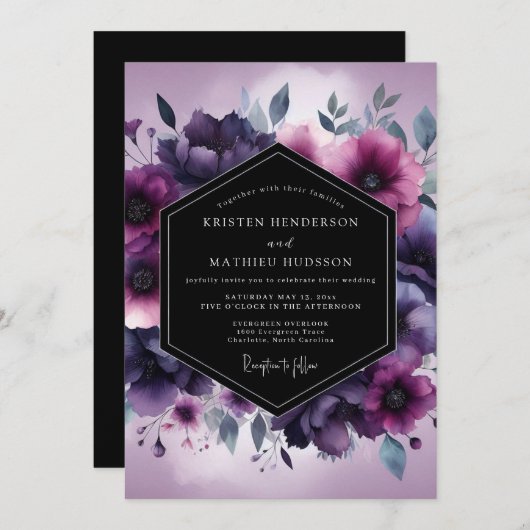 Invitation Amethyst Gloaming Flora Wedding (Devant / Derrière)