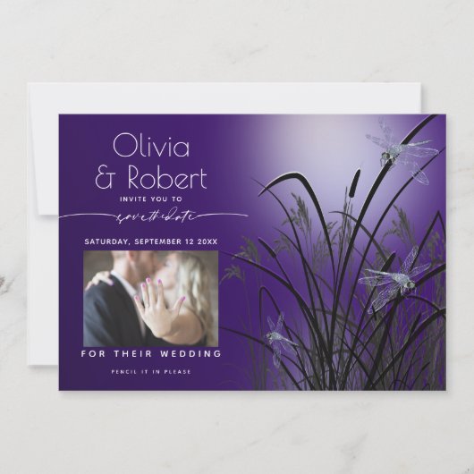 Invitation Amethyst Glow Enregistrer la date Lune Dragonfly (Devant)